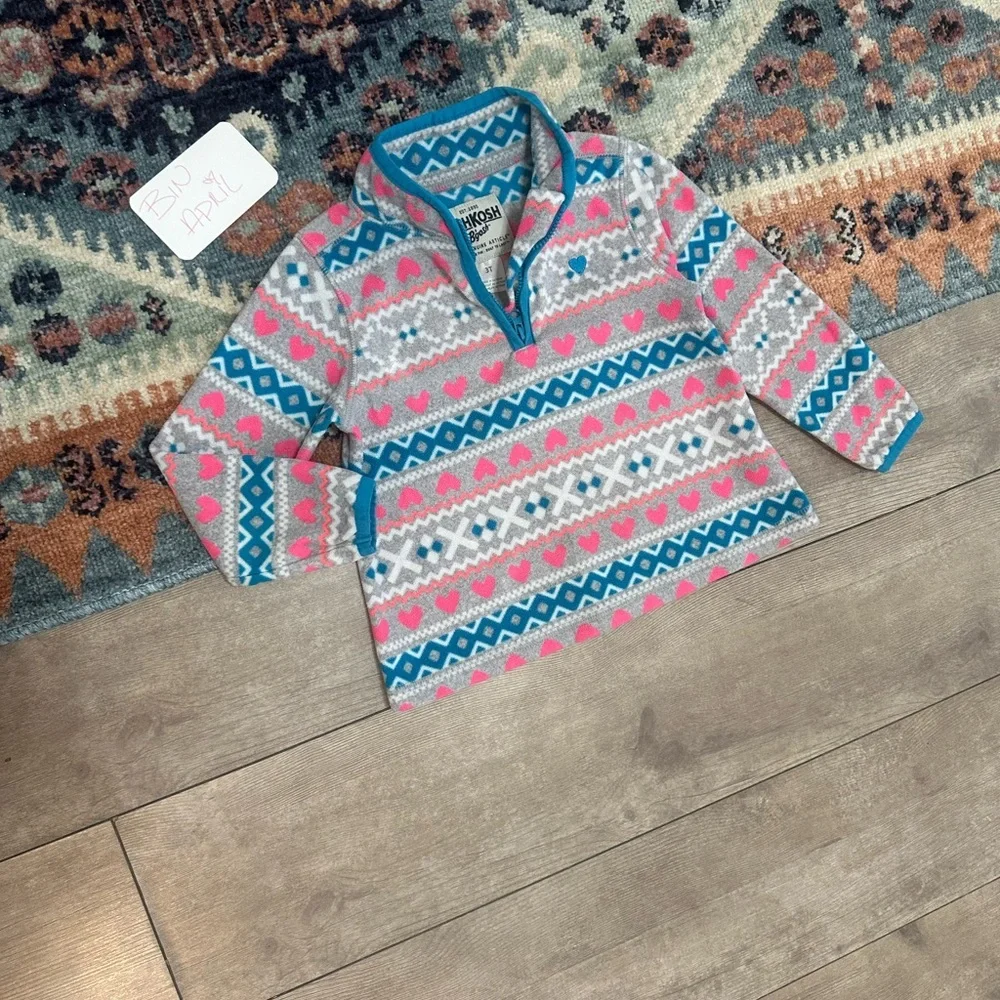 Y2K OshKosh B'Gosh Toddler Girl Fair Isle Print Pullover Sweater 3T Quarter-Zip